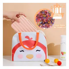 GENERICO - Pack6 Lonchera Infantil Pinguino Beige Y+Ligas de Regalo