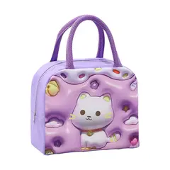 GENERICO - Lonchera Termica Kawaii Diseño de Gato en Color Lila
