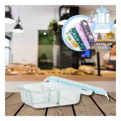 RYBIU IMPORT - Taper con Tapa Hermetica con Linea Celeste Y+Papel de Regalo