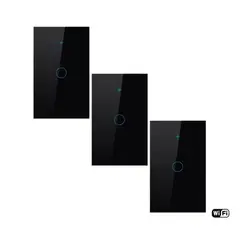 GENERICO - PACK X3 INTERRUPTOR SMART WIFI ALEXA GOOGLE 1 BOTÓN NEGRO