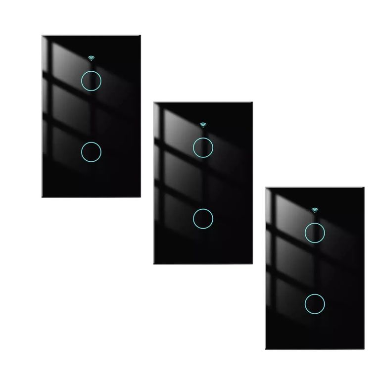 PACK X3 INTERRUPTOR SMART WIFI ALEXA GOOGLE 2 BOTONES NEGRO