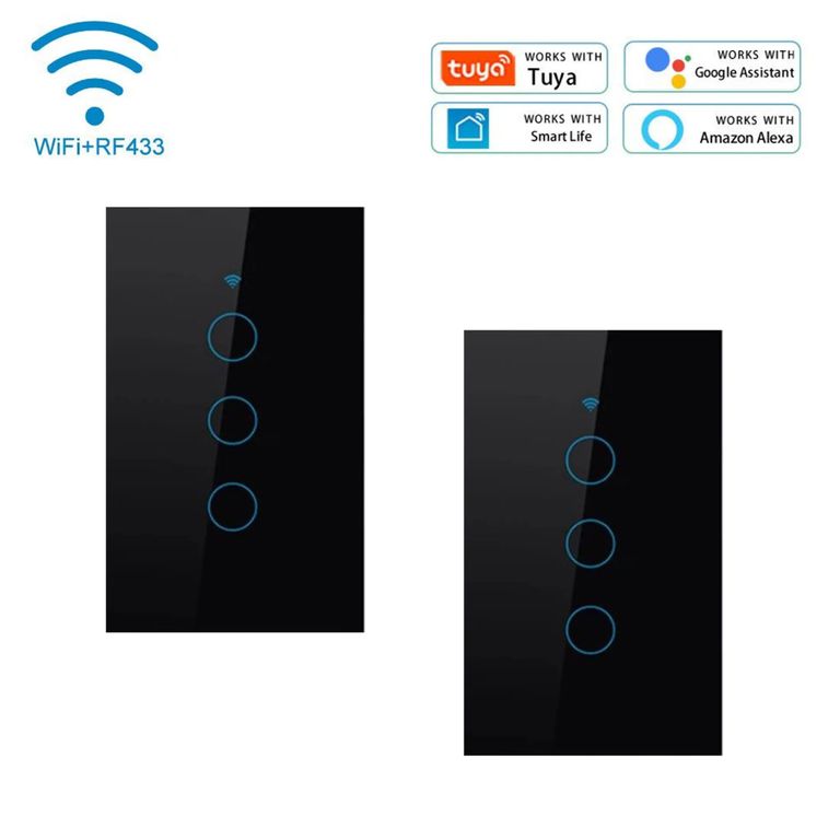 PACK X2 INTERRUPTOR INTELIGENTE WIFI ALEXA GOOGLE 3 BOTONES NEGRO