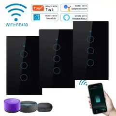 GENERICO - PACK X3 INTERRUPTOR INTELIGENTE WIFI ALEXA GOOGLE 3 BOTONES NEGRO