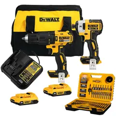 DEWALT - Taladro Perc 1/2" + Atornillador de Impacto 1/4" 20V Brushless + Set 100 Pzs