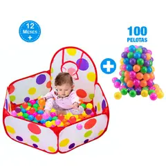 GENERICO - Piscina Plegable con Cesta de Tiro + 100 Pelotas Multicolor