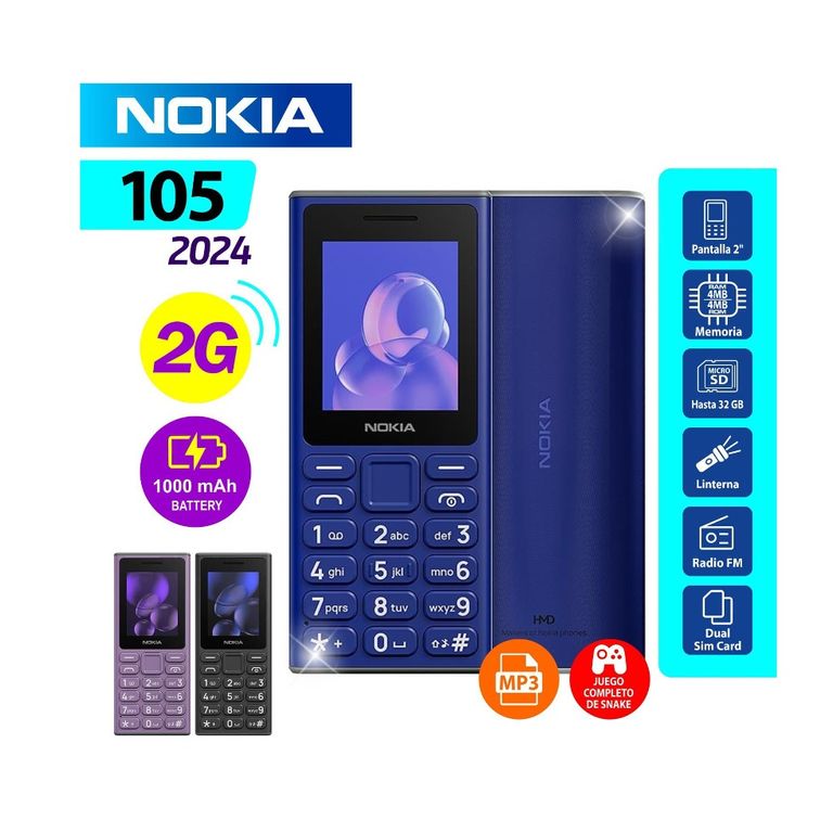 CELULAR BASICO 105 AZUL 2G PANTALLA 2.0"