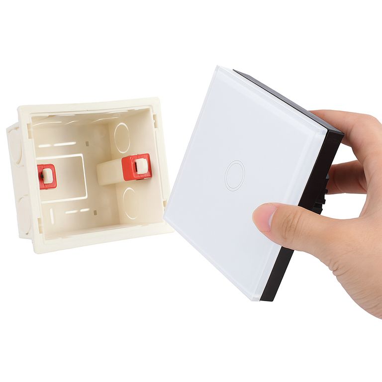PACK CAJA UNIVERSAL + INTERRUPTOR TÁCTIL 1 BOTÓN BLANCO (SIN WIFI)