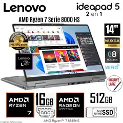 LENOVO - Laptop Ideapad 5 2 en 1 AMD Ryzen 7 8845HS 16GB RAM 512GB SSD 14" WUXGA - 83DR007QLM