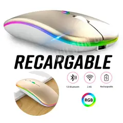 GENERICO - Mouse inalambrico recargable DUAL Bluetooth Dorado + Luces