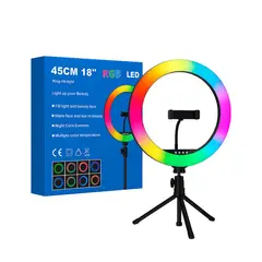 GENERICO - Aro de Luz LED RGB 45 cm (18") con Trípode y Soporte para Celular