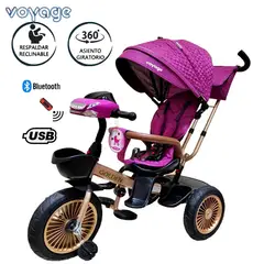 VOYAGE - Triciclo Asiento Giratorio GOLDEN con Tela UV Fucsia