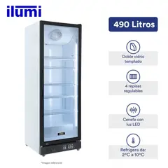ILUMI - Exhibidor Vertical 490Lt 1 Puerta de Vidrio BC-4900FC - Blanco