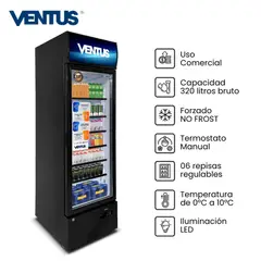 VENTUS - Exhibidor Vertical 1 Puerta 320Lt Turbo Cooling LG-320TC-Negro