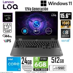LENOVO - Laptop LOQ 15IAX9 Intel Core i5-12450HX 24GB RAM 512GB SSD 15.6" FHD RTX 3050 - 83GS00EQLM