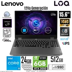 LENOVO - Laptop LOQ Intel Core i5-12450HX 24GB RAM 512GB SSD 15.6" FHD RTX 3050 83GS00EQLM - Free Dos