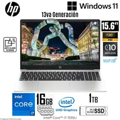 HP - Laptop 250 G10 Intel Core i7-1355U 16GB RAM 1TB SSD 15.6" HD Silver - 9S7D1LS