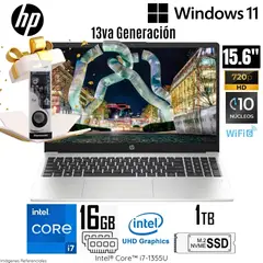 HP - Laptop 250 G10 Intel Core i7-1355U 16GB RAM 1TB SSD 15.6" HD Silver 9S7D1LS + Regalo