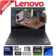 LENOVO - LAPTOP THINKPAD P16V GEN 2 16" WUXGA Ultra 7 155H, RAM 32GB ,SSD 1TB RTX500 4GB W11 PRO