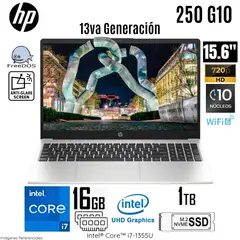HP - Laptop 250 G10 Intel Core i7-1355U 16GB RAM 1TB SSD 15.6" HD Free Dos - 9S7D1LS
