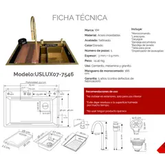 XM - Lavadero Multifuncional Lujo Acero 304 USLUX07-7546 DORADO NANO