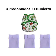 GENERICO - Pack 3 Predoblados para Pañal de Tela + 1 Cubierta