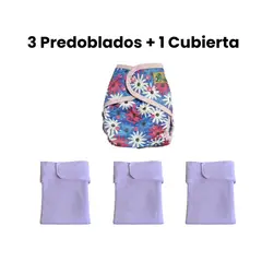 GENERICO - Pack 3 Predoblados para Pañal de Tela + 1 Cubierta