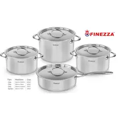 FINEZZA - Juego de Ollas 8 Piezas Acero Inoxidable -