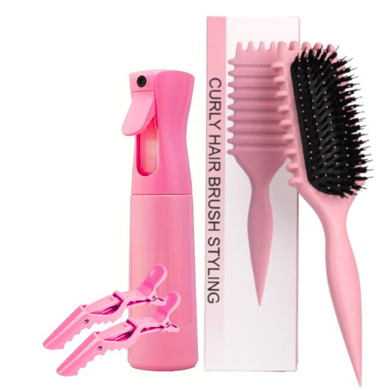 PACK DE DEFINICIÓN PEINE CULY BOUNCE ATOMIZADOR GRANDE Y GANCHOS ROSA