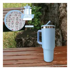 RYBIU IMPORT - Vaso con Tapa de Acero Celeste Y+Regalo Stickers