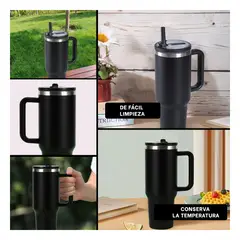 RYBIU IMPORT - Vaso Termo de ABS con Asa y Pico 1200ml de Color Negro