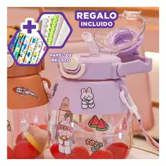 GENERICO - Pack12 Botella Kawai Bidon ConejoMorado Y+Papel de Regalo