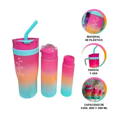 GENERICO - Pack2 Tomatodo en Trio con Popote Fuc Y+Banderitas Adhesivas