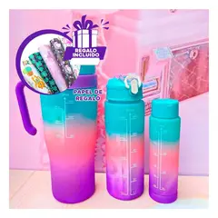 GENERICO - Tomatodo Set 3 con Figuritas en Celeste Y+Papel de Regalo