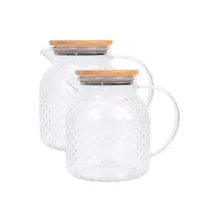 GENERICO - Pack2 Jarra de Vidrio y Tapa de Madera en Transparente