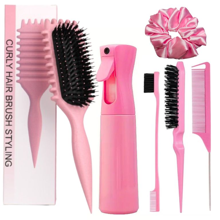 KIT DE PEINADO PARA EL CABELLO RIZADO X 6 COLOR ROSA