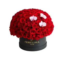 GENERICO - Box Pasión Suprema – 150 Rosas Rojas y 3 Orquídeas