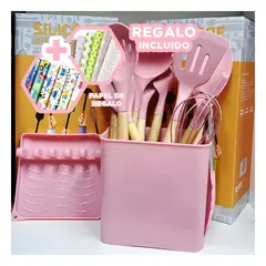 GENERICO - Pack6 Cucharones Mango de Madera Rosado Y+Papel de Regalo