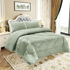 GENERICO - EDREDON PIEL DE ANGEL CON SHERPA 3 PIEZAS VERDE