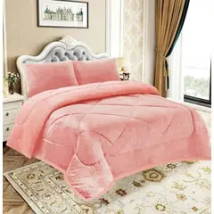 GENERICO - EDREDON PIEL DE ANGEL CON SHERPA 3 PIEZAS PALO ROSA