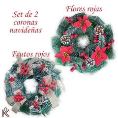 GENERICO - SET de 2 Coronas de adviento - Frutos rojos y Flores rojas 30x30cm