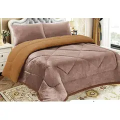 GENERICO - EDREDON PIEL DE ANGEL CON SHERPA 3 PIEZAS BEIGE