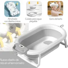 GENERICO - Bañera plegable con Termómetro + Cojín PLOMO