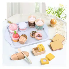 GENERICO - Set Desayuno Donas y Pasteles de Madera para Niños