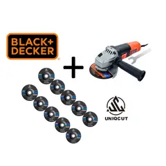 BLACK+DECKER - AMOLADORA ANGULAR 4-1/2" 820W + 10 DISCOS DE CORTE INOX 4 1/2" UNIQCUT