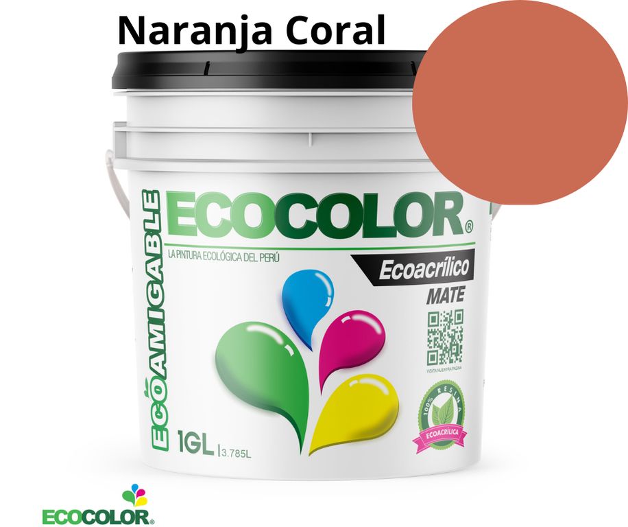 PINTURA ECOACRILICO MATE NARANJA CORAL 1GL