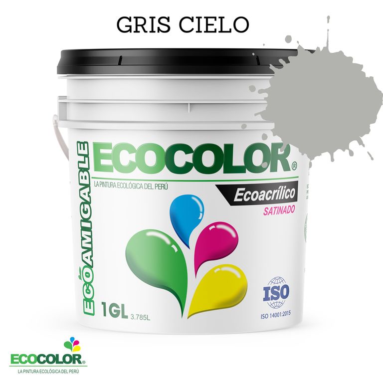 PINTURA ECOLOGICA ECOACRILICO SATINADO GRIS CIELO 1GL