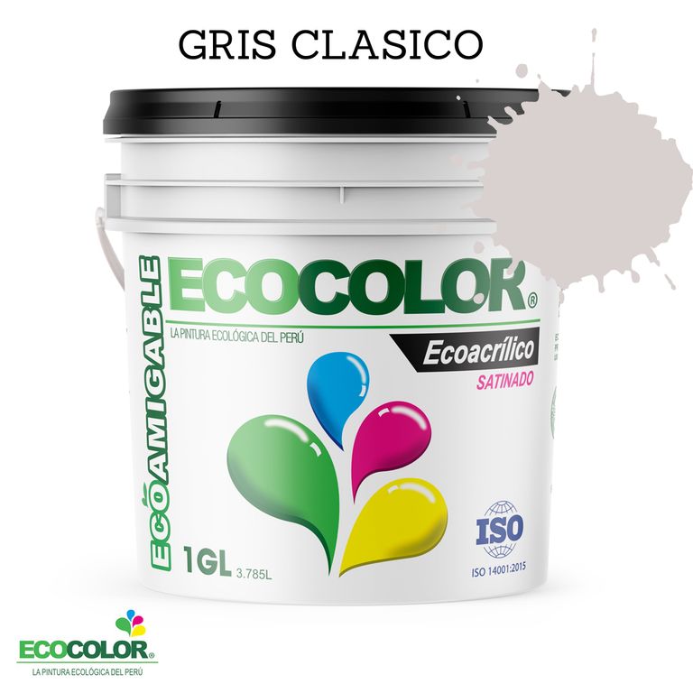 PINTURA ECOLOGICA ECOACRILICO SATINADO GRIS CLASICO 1GL
