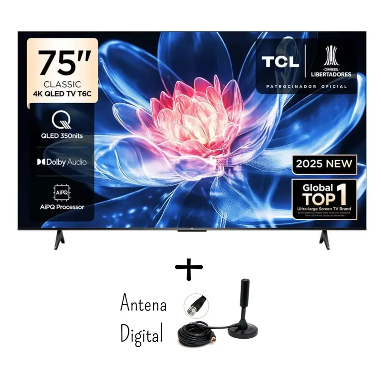 Televisor 75 Pulgadas QLED UHD 4K Google TV 75T6C + Antena Digital (Modelo 2025)