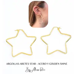 GENERICO - ARGOLLAS-ARETES STAR - ACERO Y GOLDEN SHINE