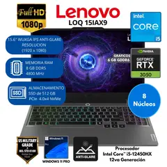LENOVO - Laptop LOQ 15IAX9 INTEL CORE i5-RAM 8 GB SSD 512 GB NVIDIA RTX 3050 con 6GB 15.6" FHD